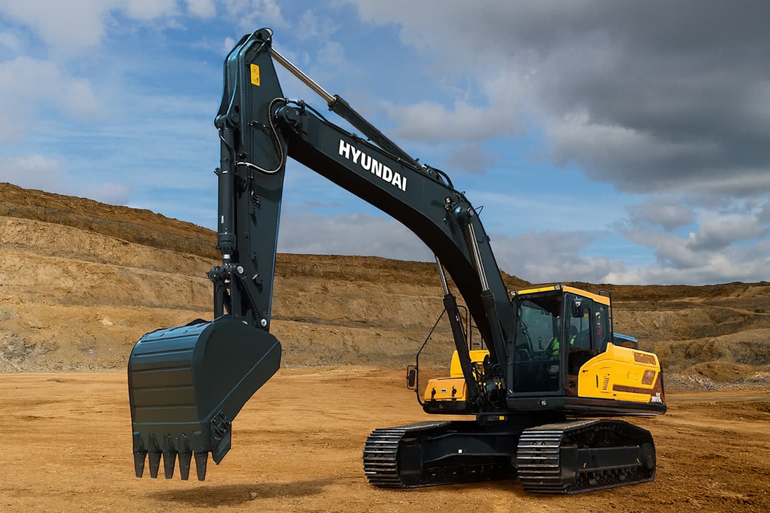 Hyundai construction heavy equipment excavator operating on a mining site in South Africa, showcasing durability and power.